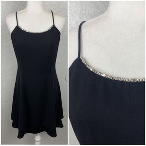 90s Vintage Black Mini Dress with Silver gems/bling